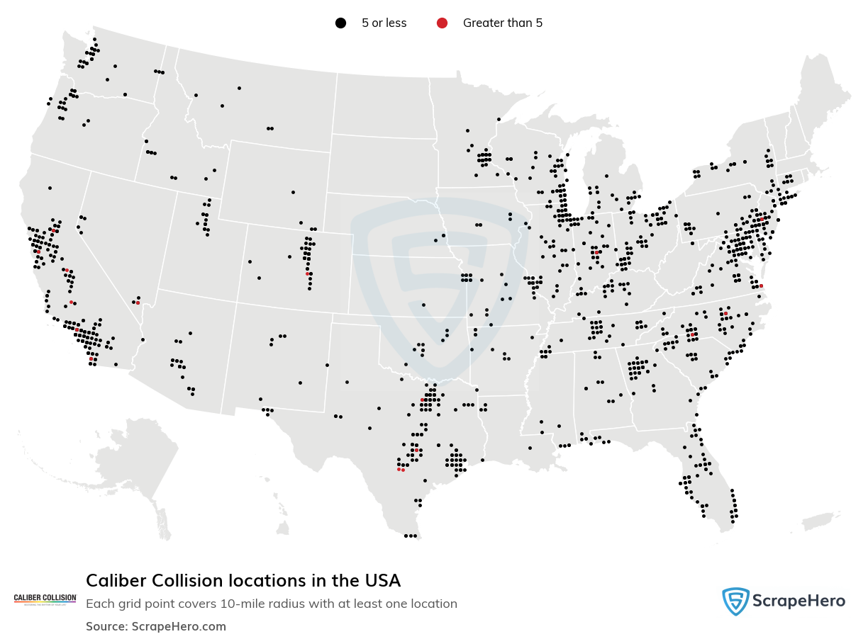 Map of Caliber Collision locations in the United States