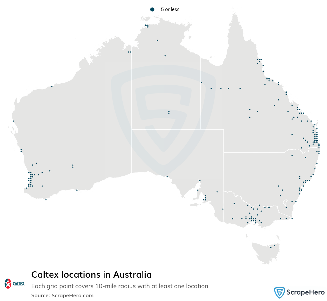 Map of Caltex gas stations in Australia