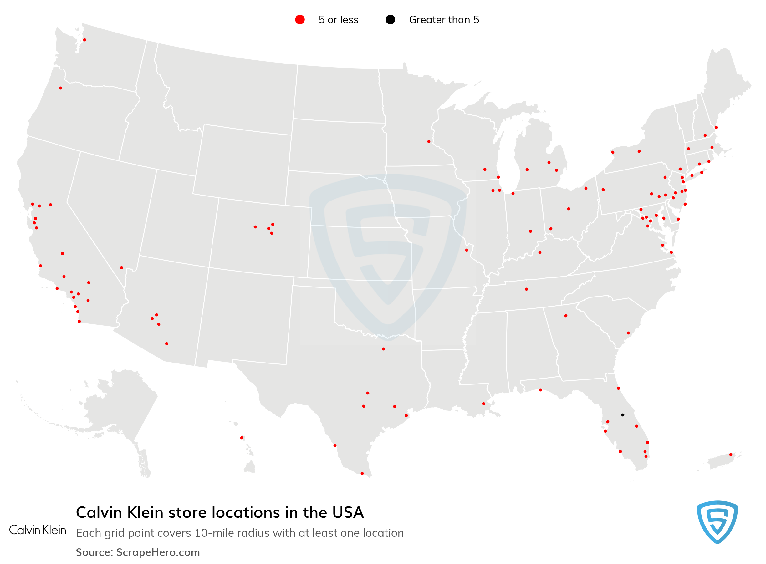 Number of Calvin Klein locations in the USA in 2023 | ScrapeHero