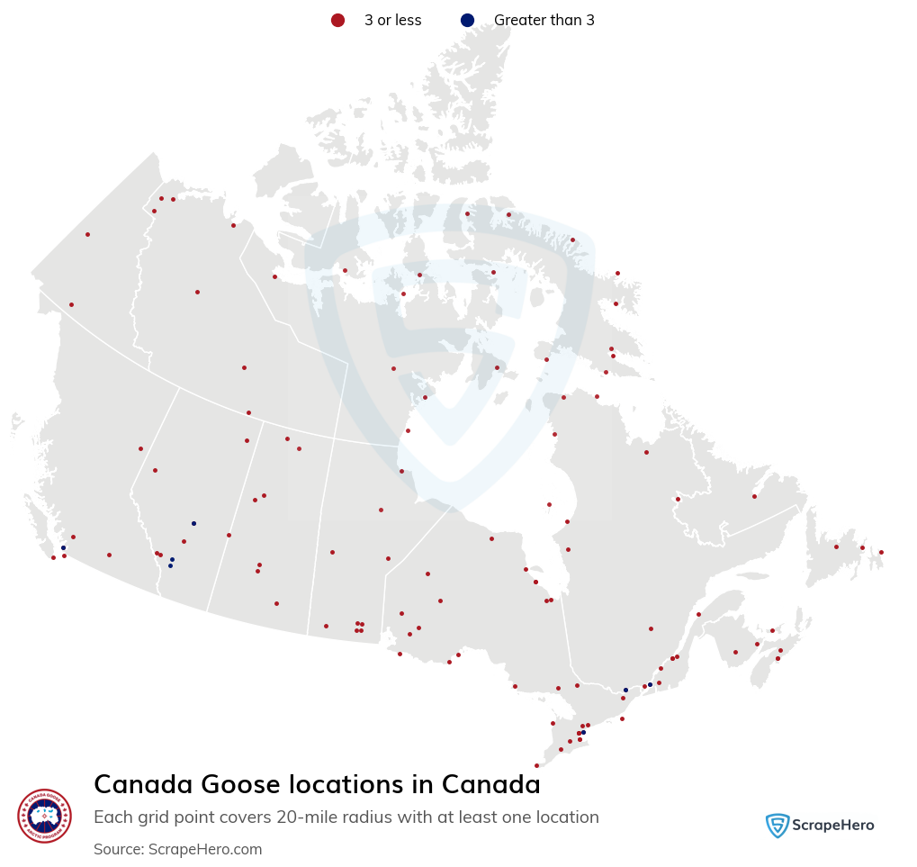 Map of Canada Goose stores in Canada