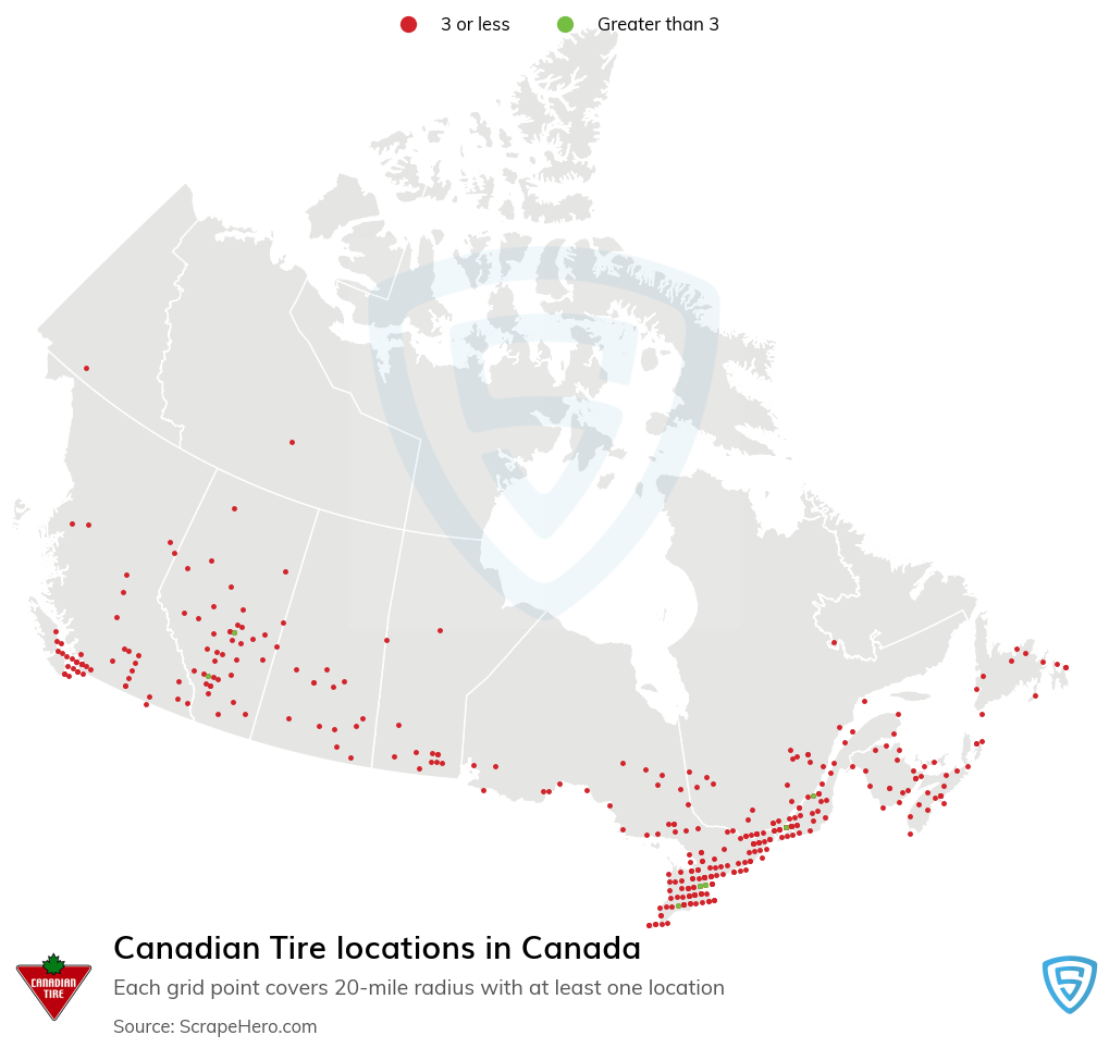 Map of Canadian Tire locations in Canada in 2022