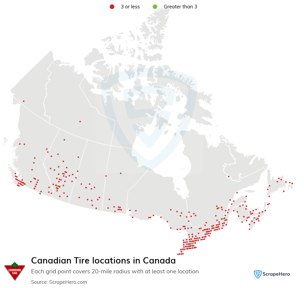 Map of Canadian Tire stores in Canada