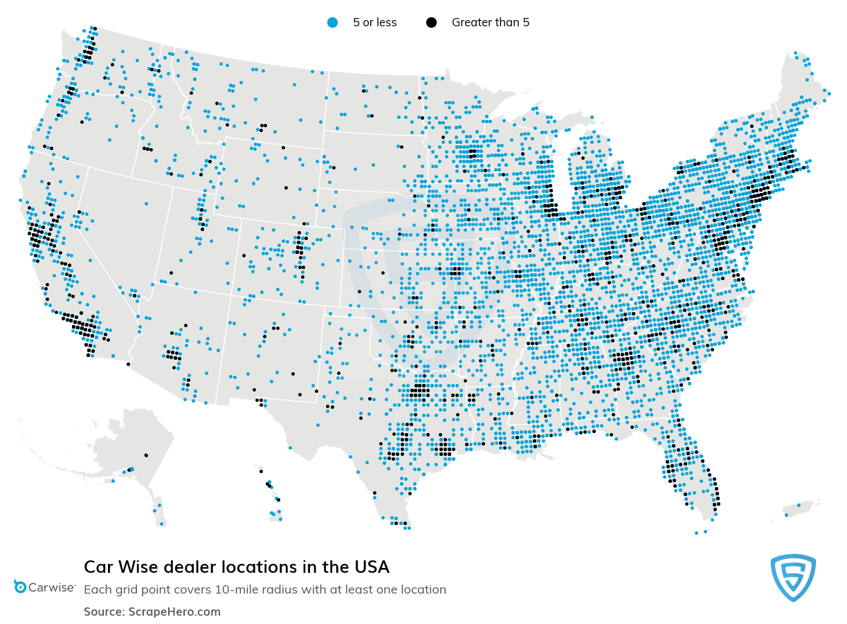 Map of Car Wise dealers in the United States