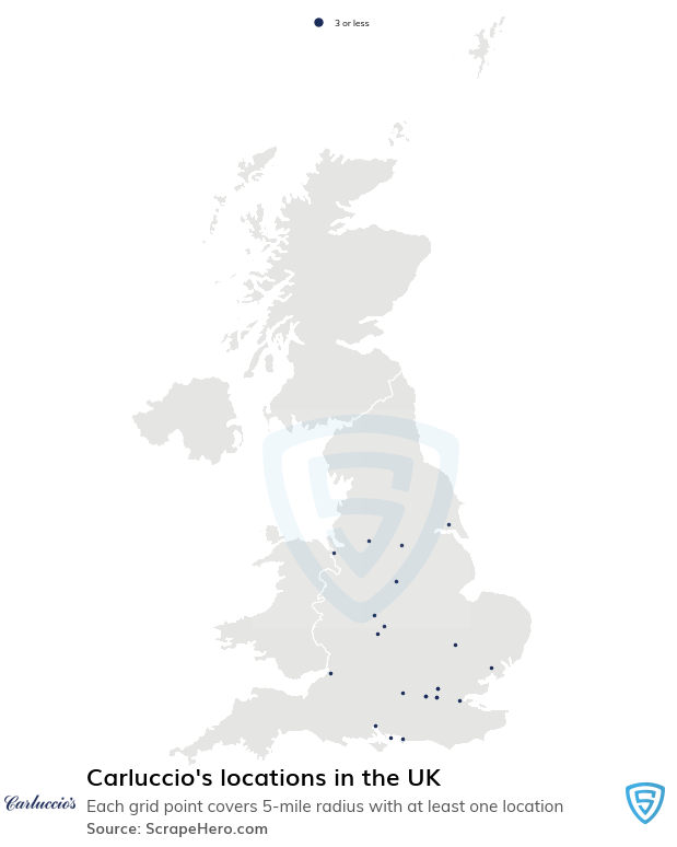 Map of Carluccio's restaurants in the United Kingdom