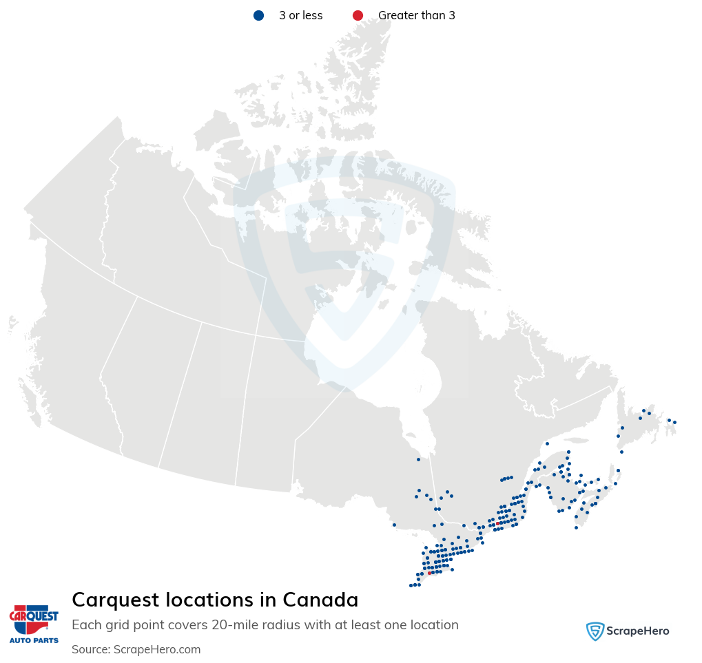 Map of Carquest stores in Canada