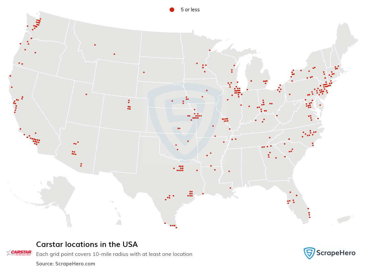 Map of Carstar locations in the United States