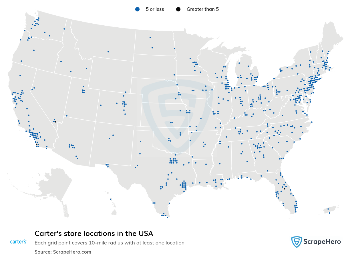 Map of  locations in the United States in 2025