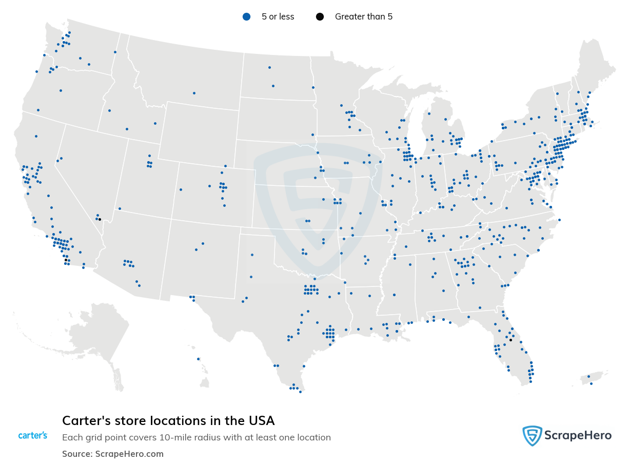 Map of  locations in the United States in 2024