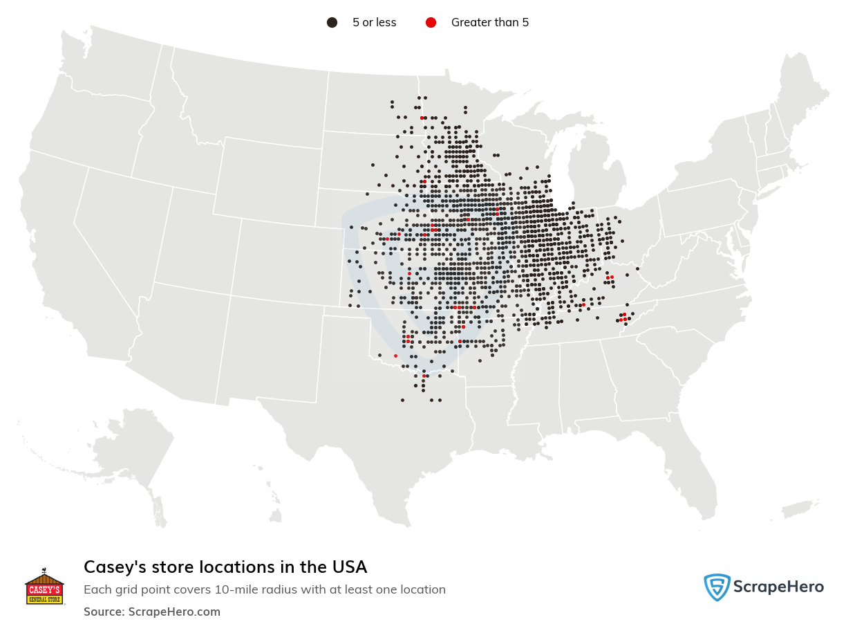 Map of  locations in the United States in 2024