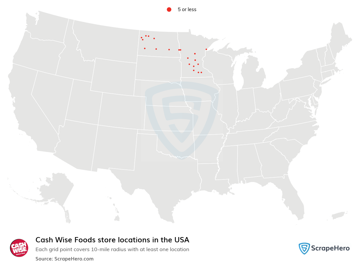 Map of Cash Wise Foods stores in the United States