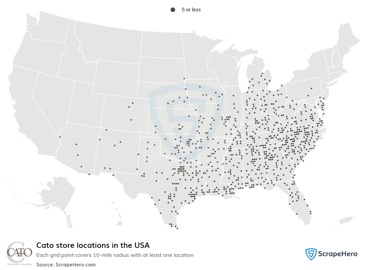 Map of  locations in the United States in 2025
