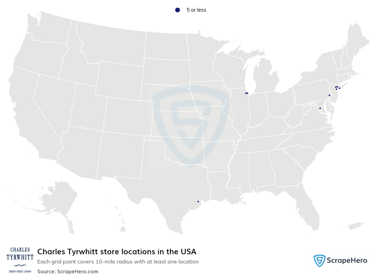Map of Charles Tyrwhitt stores in the United States