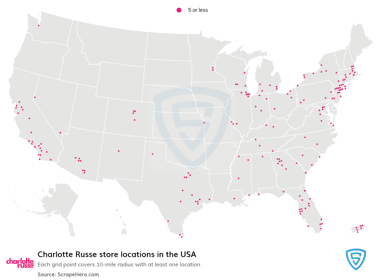 Map of Charlotte Russe stores in the United States