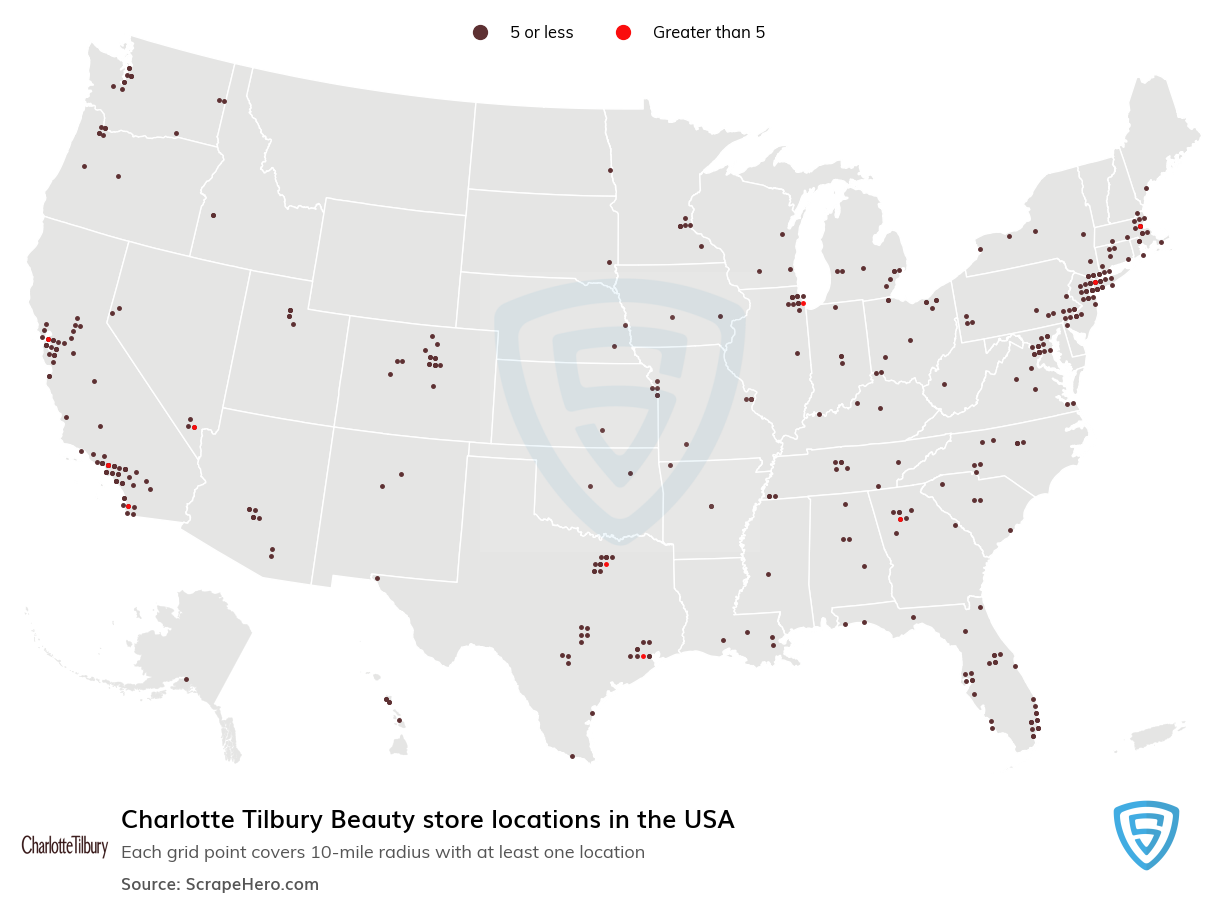 Map of  locations in the United States in 2024