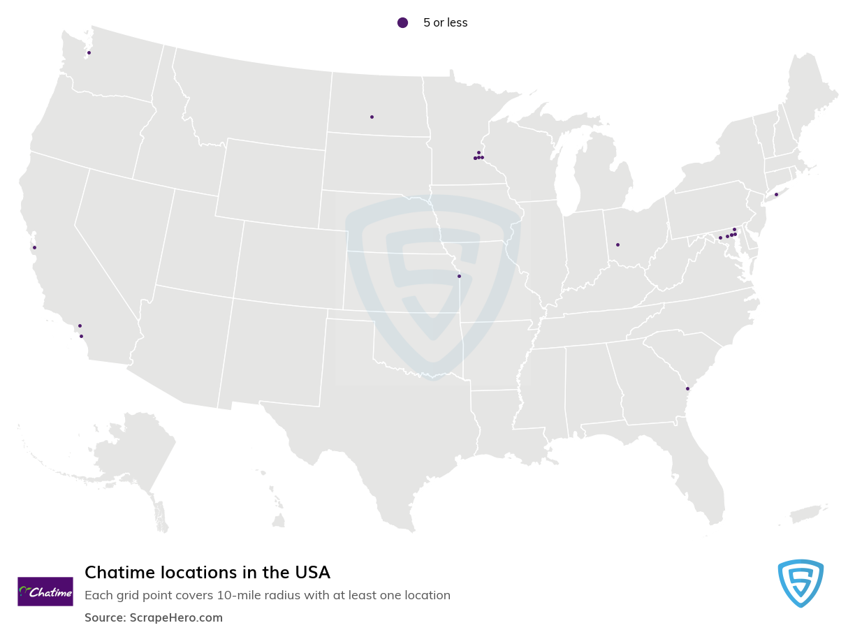 Map of  locations in the United States in 2024