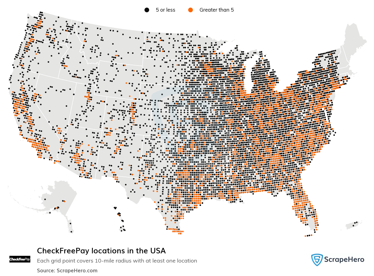 Map of CheckFreePay locations in the United States
