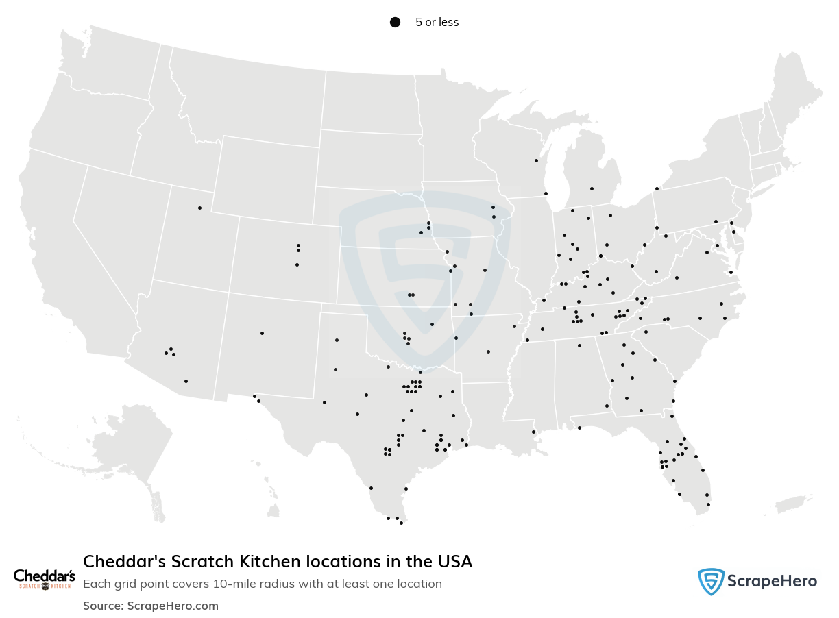 Map of Cheddar's Scratch Kitchen locations in the United States