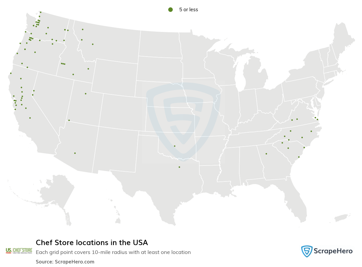 Map of Chef Store locations in the United States