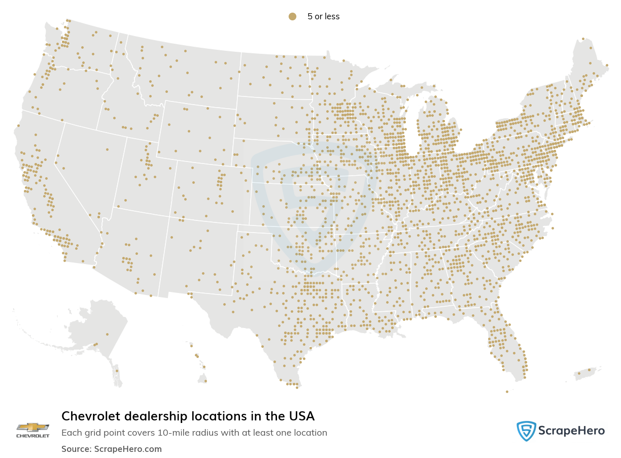 Map of Chevrolet dealerships in the United States