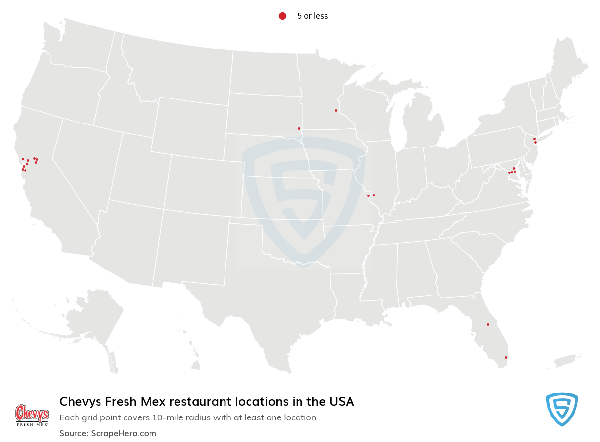 Map of Chevys Fresh Mex restaurants in the United States