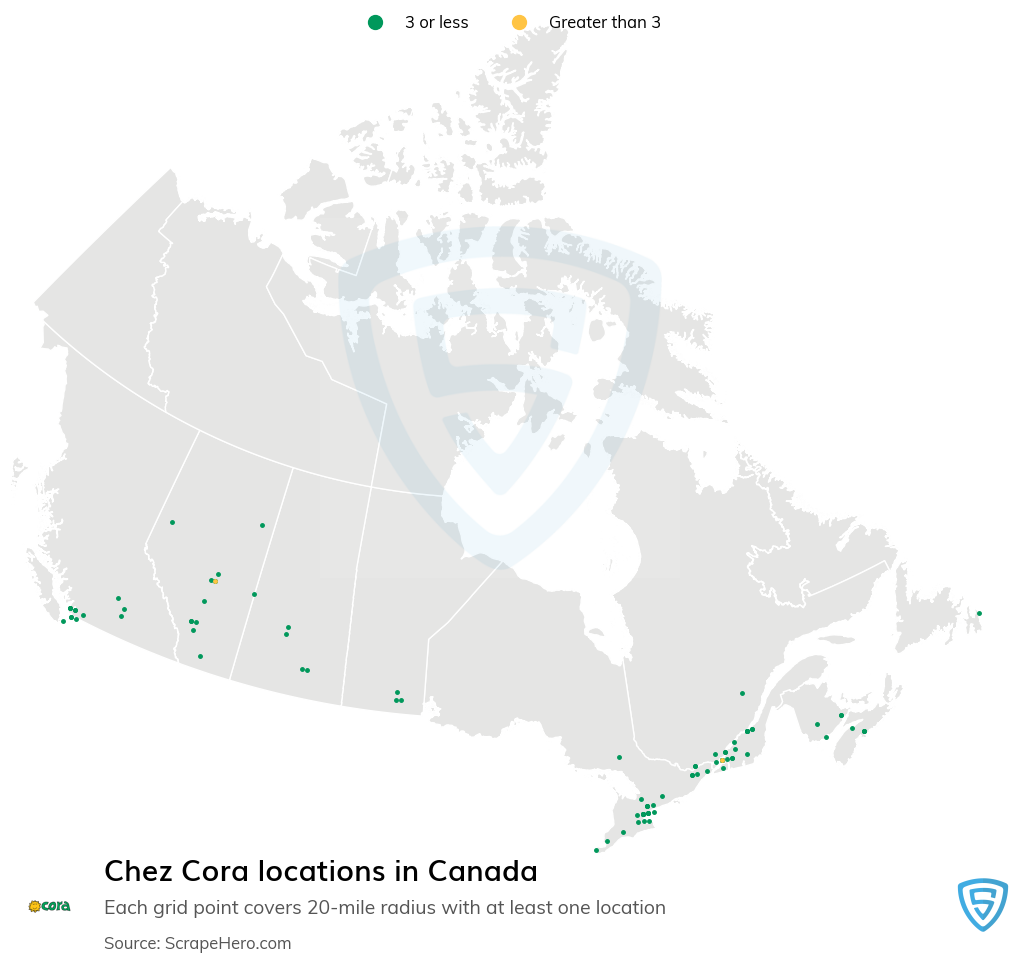 Map of Chez Cora restaurants in Canada