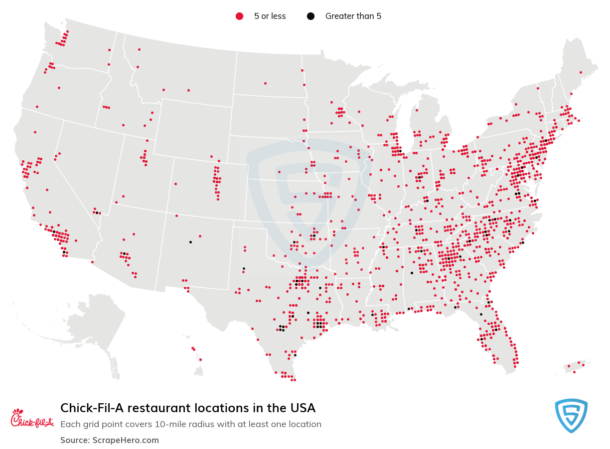 Map of Chick-Fil-A locations in the United States in 2022