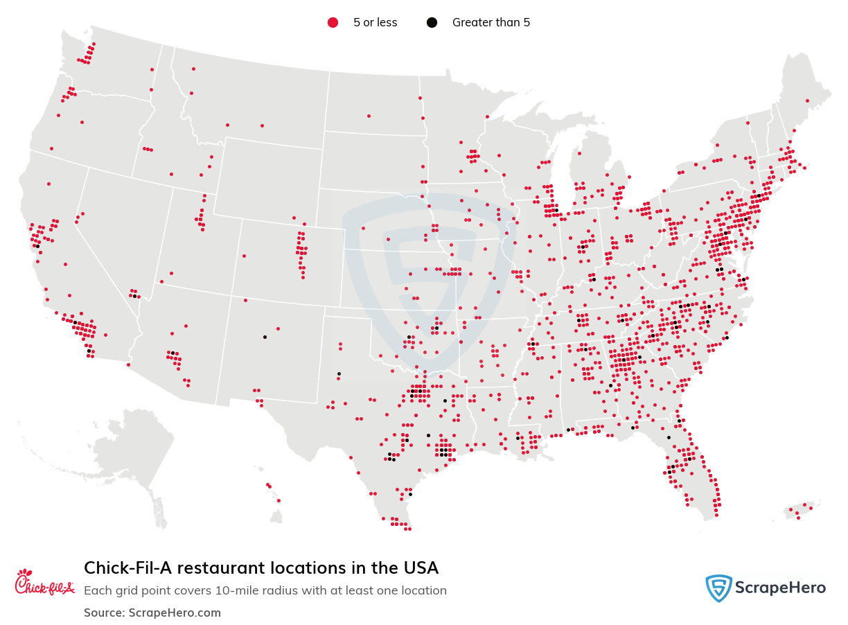 Map of Chick-Fil-A restaurants in the United States