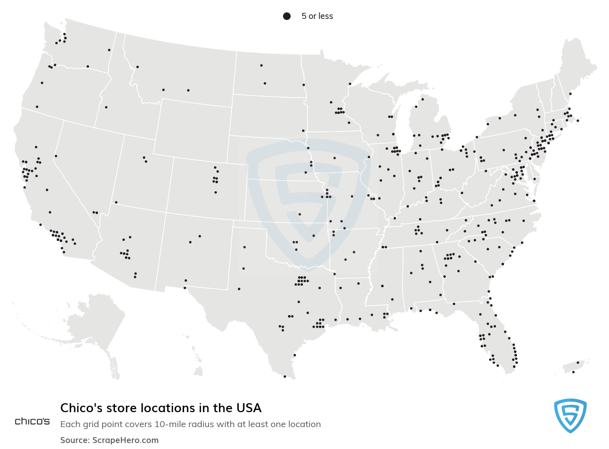 Map of Chico's stores in the United States