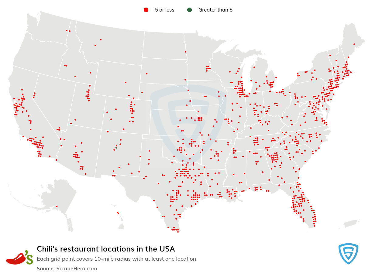 Map of Chili's locations in the United States in 2022