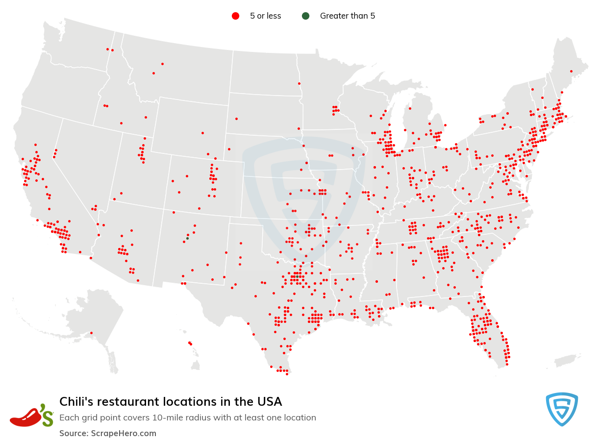 Map of Chili's restaurants in the United States