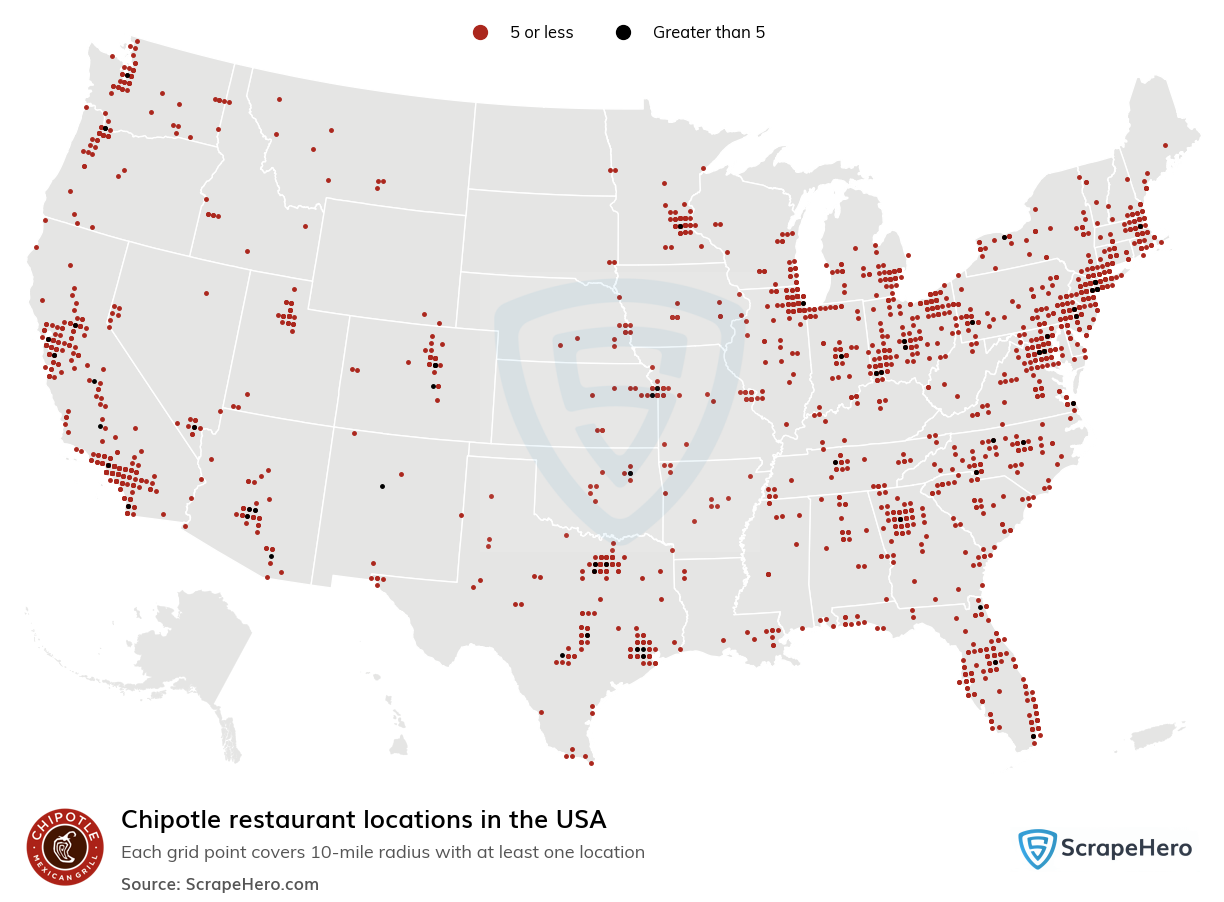 Map of  locations in the United States in 2024