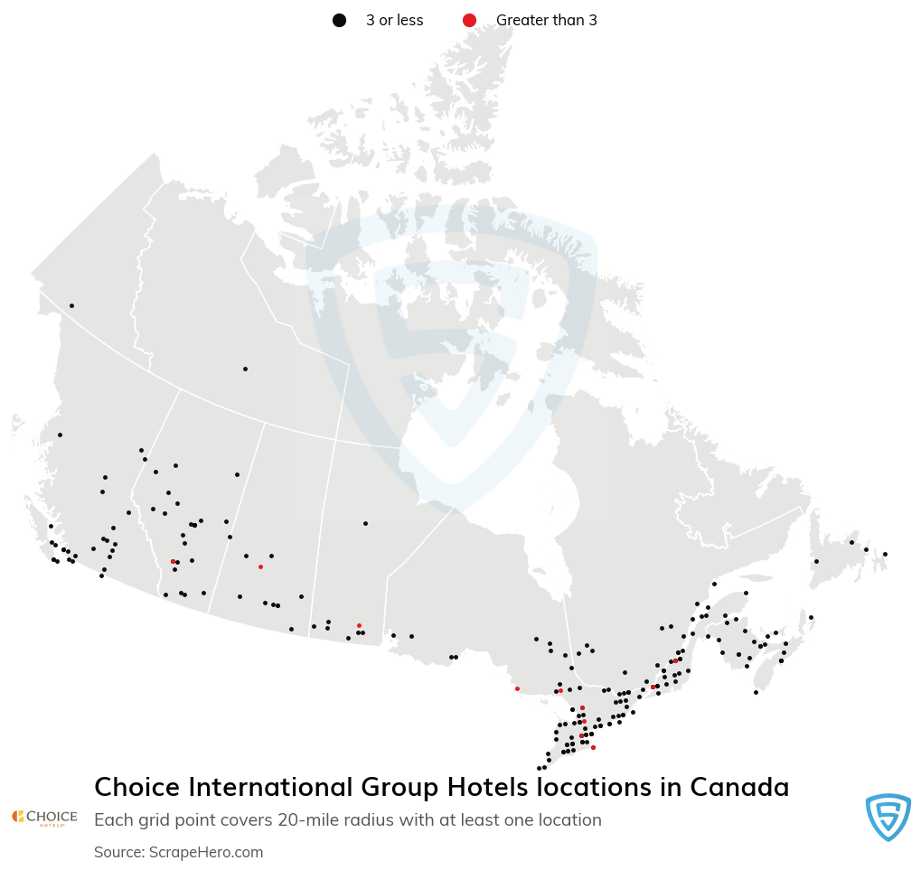 Map of Choice International Group Hotels locations in Canada
