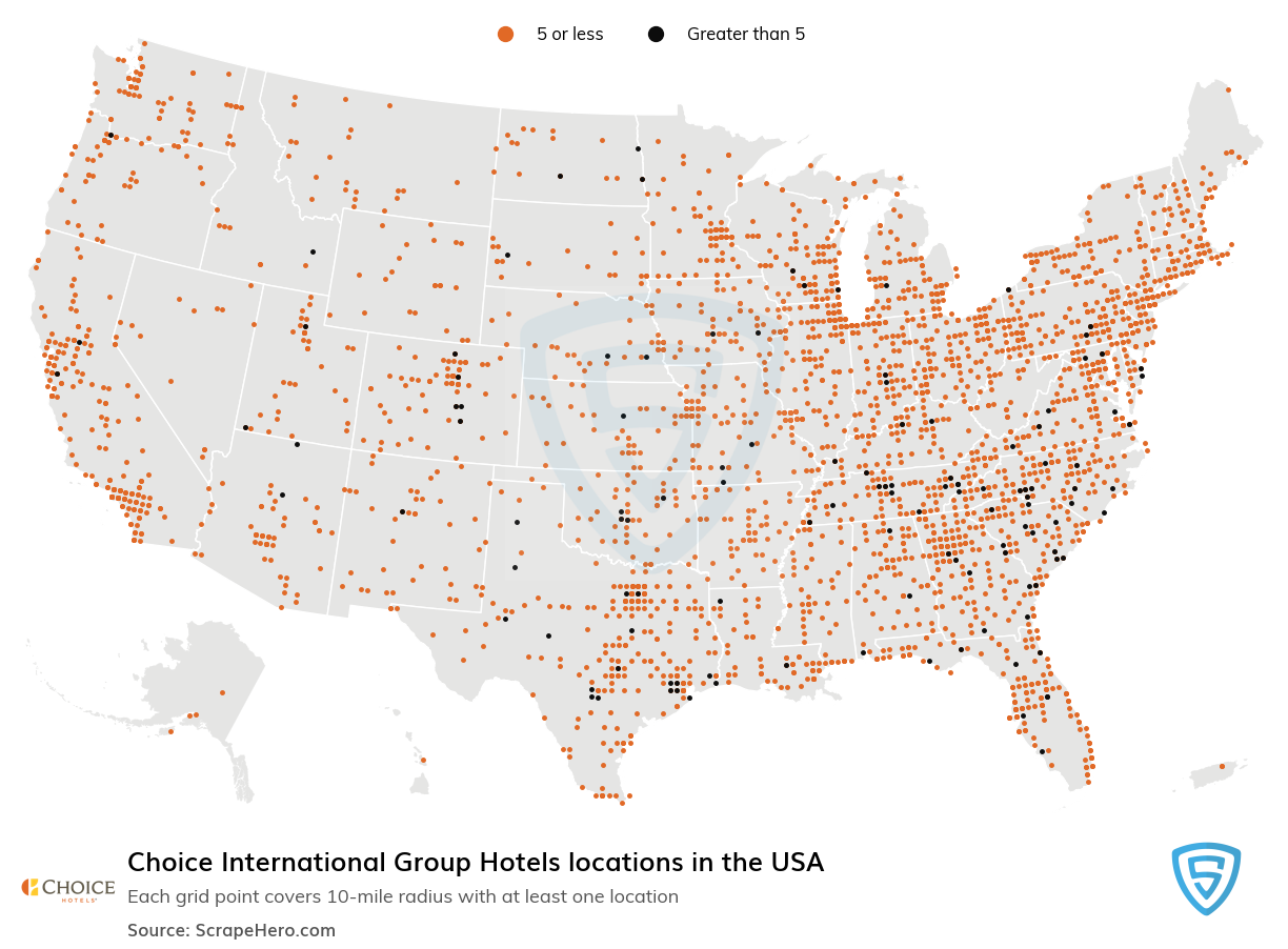 Map of  locations in the United States in 2024