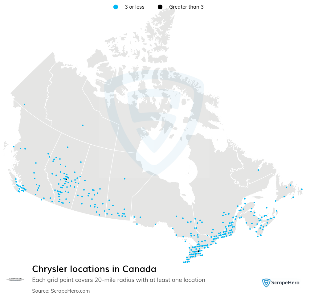 Map of Chrysler dealerships in Canada