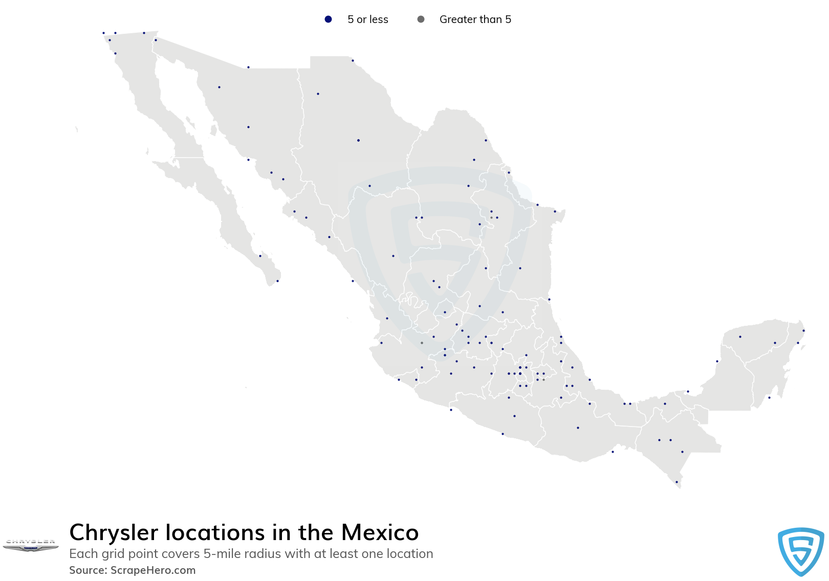 Map of Chrysler dealerships in Mexico