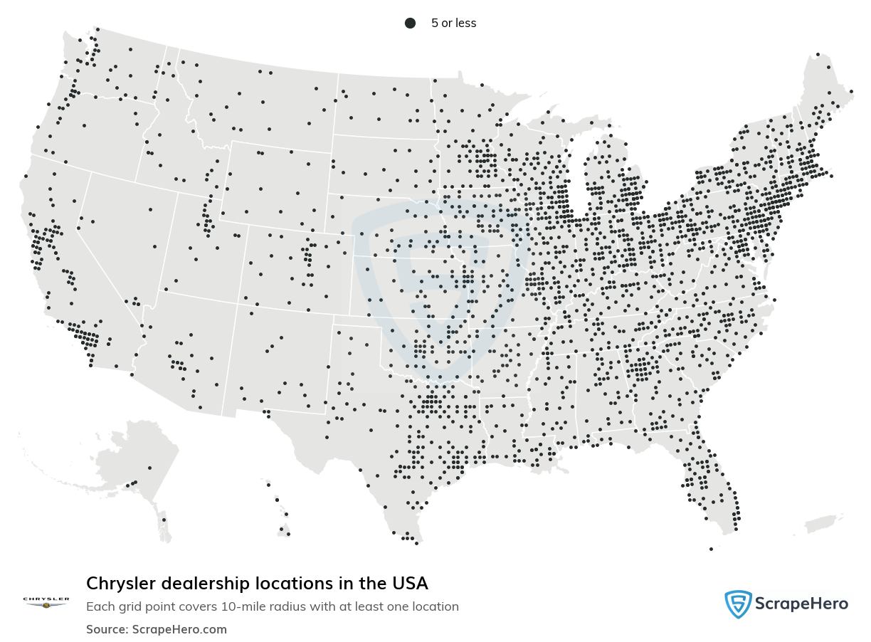 Map of Chrysler dealerships in the United States