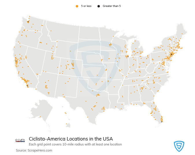 Map of Ciclista-America locations in the United States