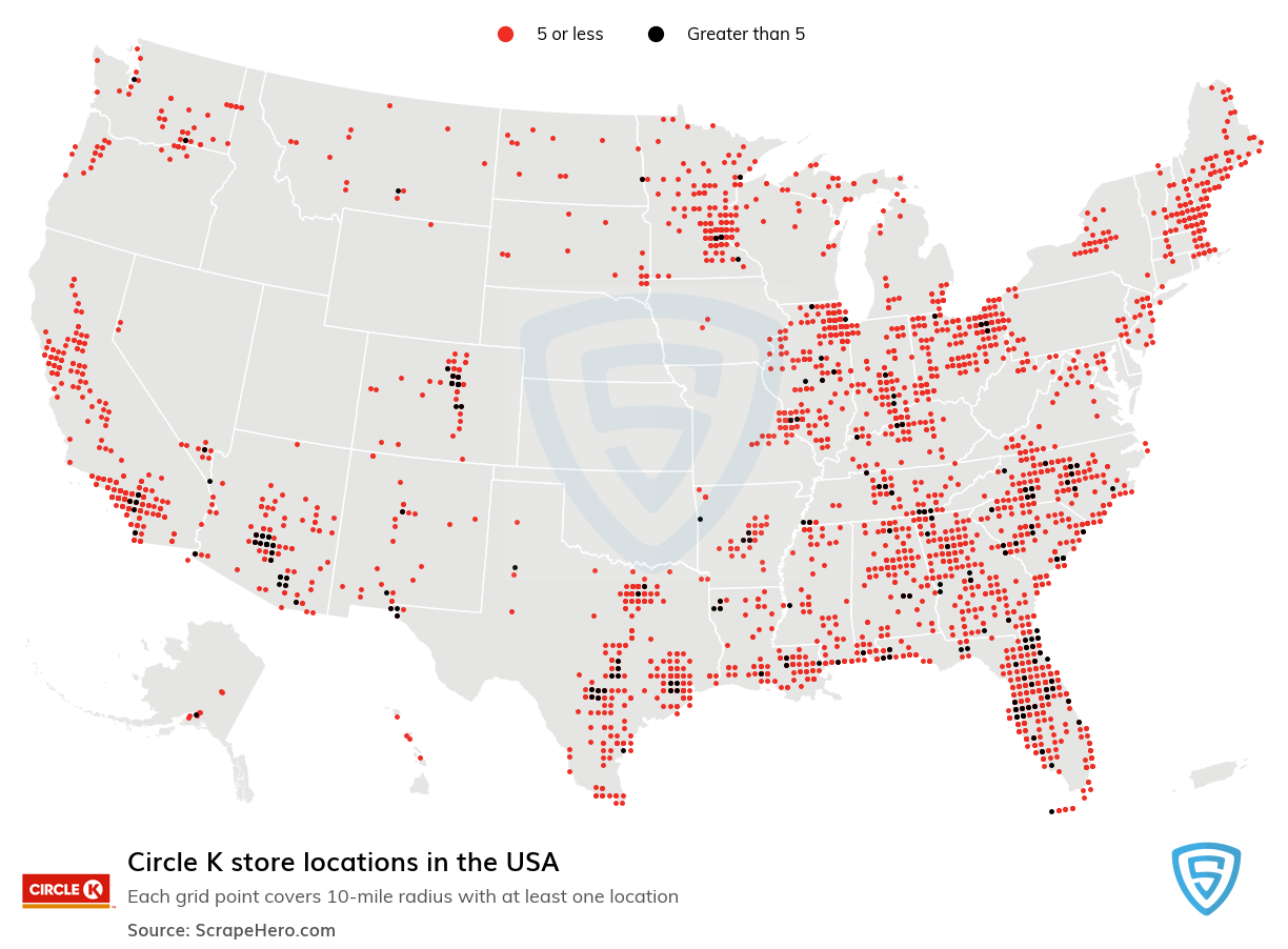 Map of Circle K stores in the United States