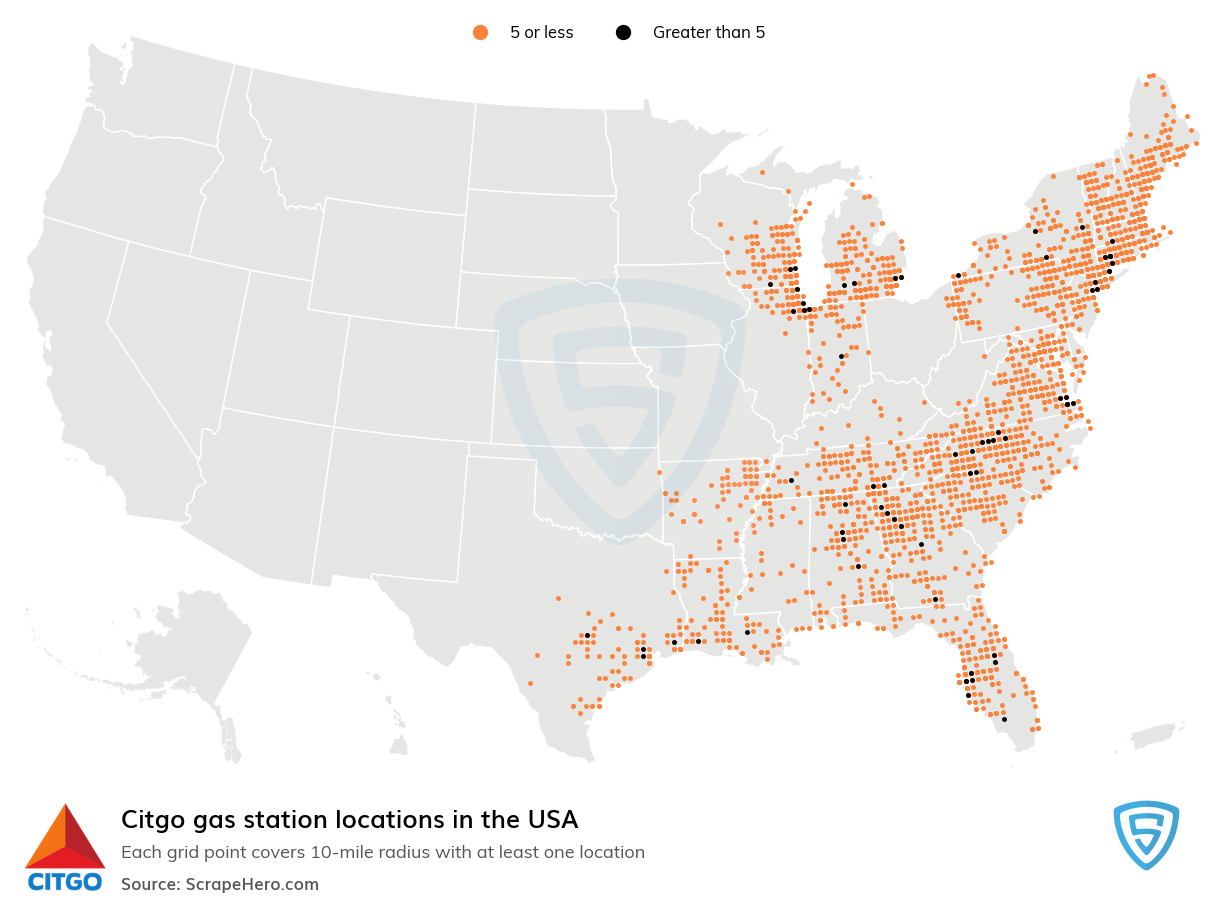Map of Citgo gas stations in the United States
