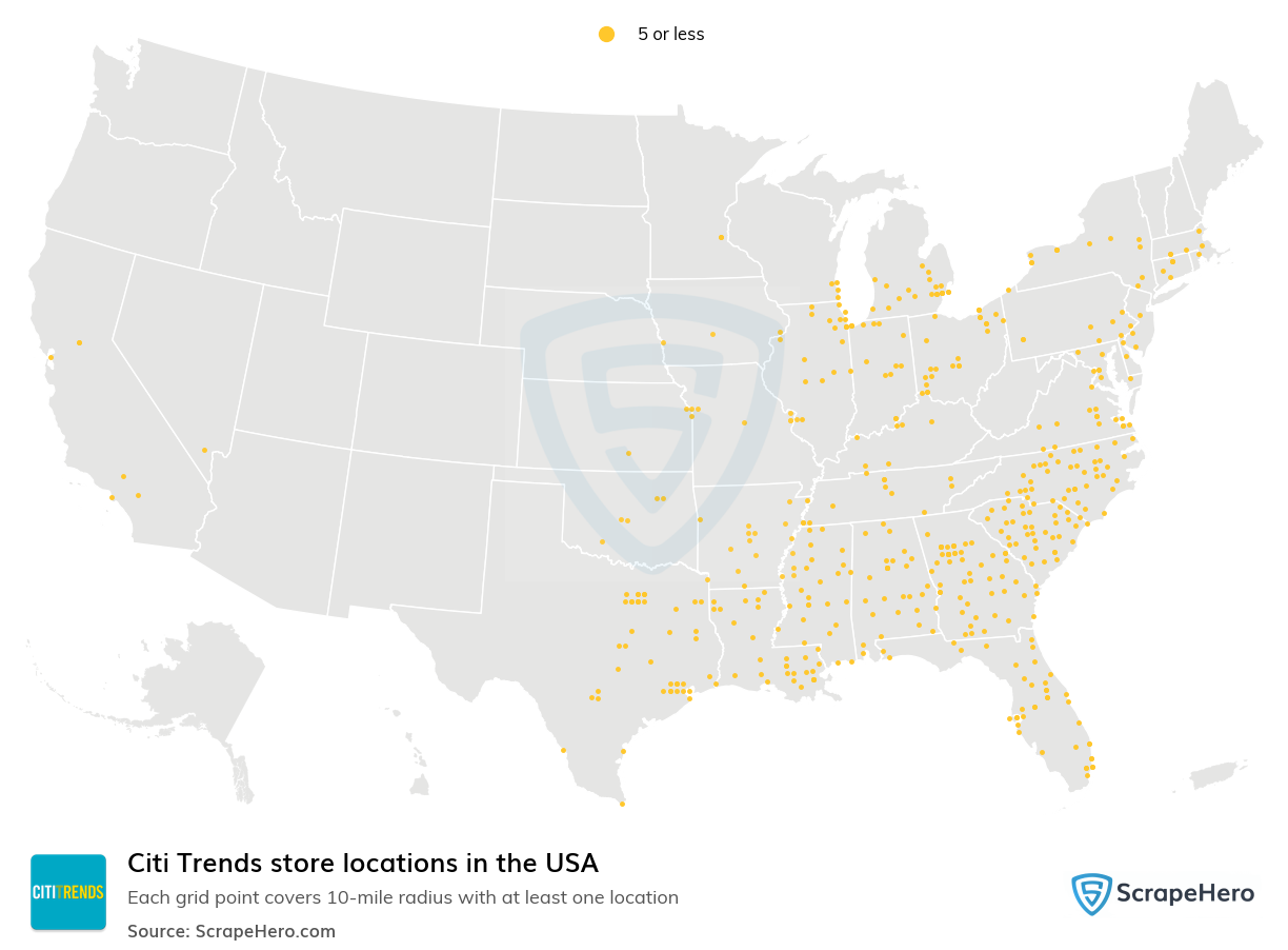 Map of  locations in the United States in 2025
