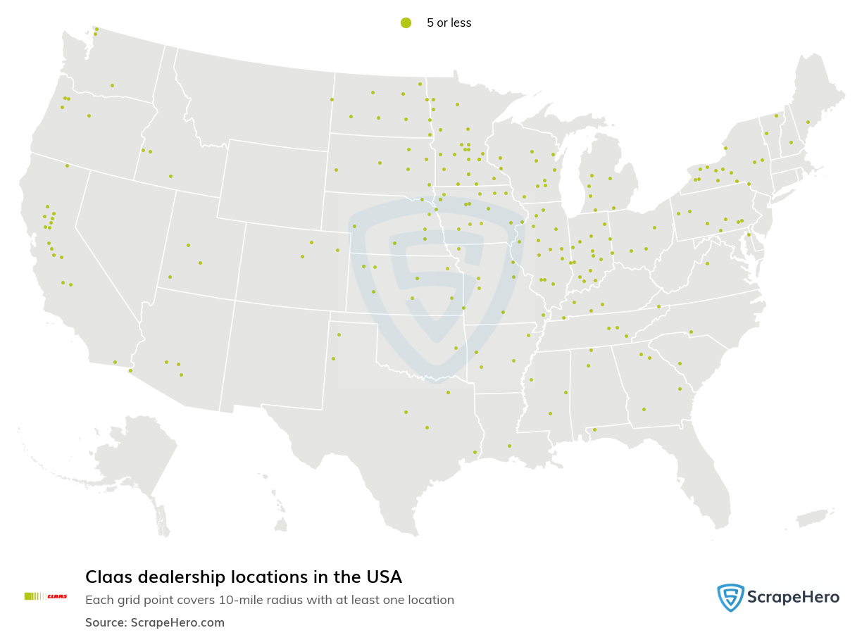 Map of Claas dealerships in the United States