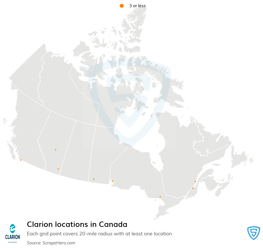 Map of Clarion hotels in Canada