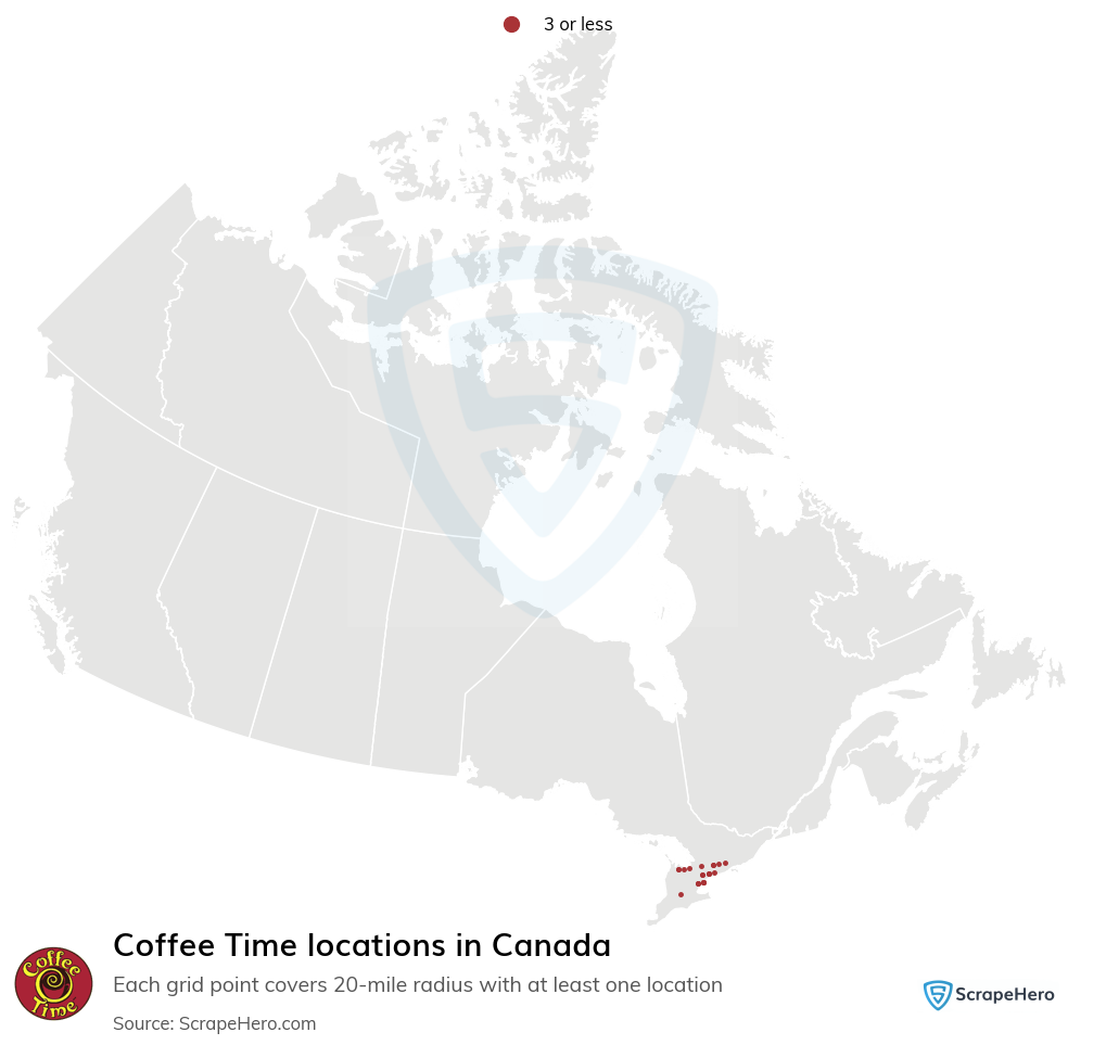 Map of Coffee Time locations in Canada