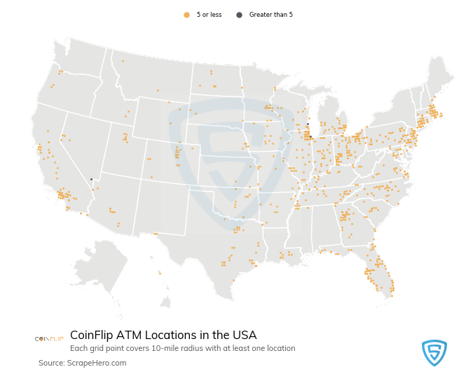 Map of CoinFlip ATM locations in the United States