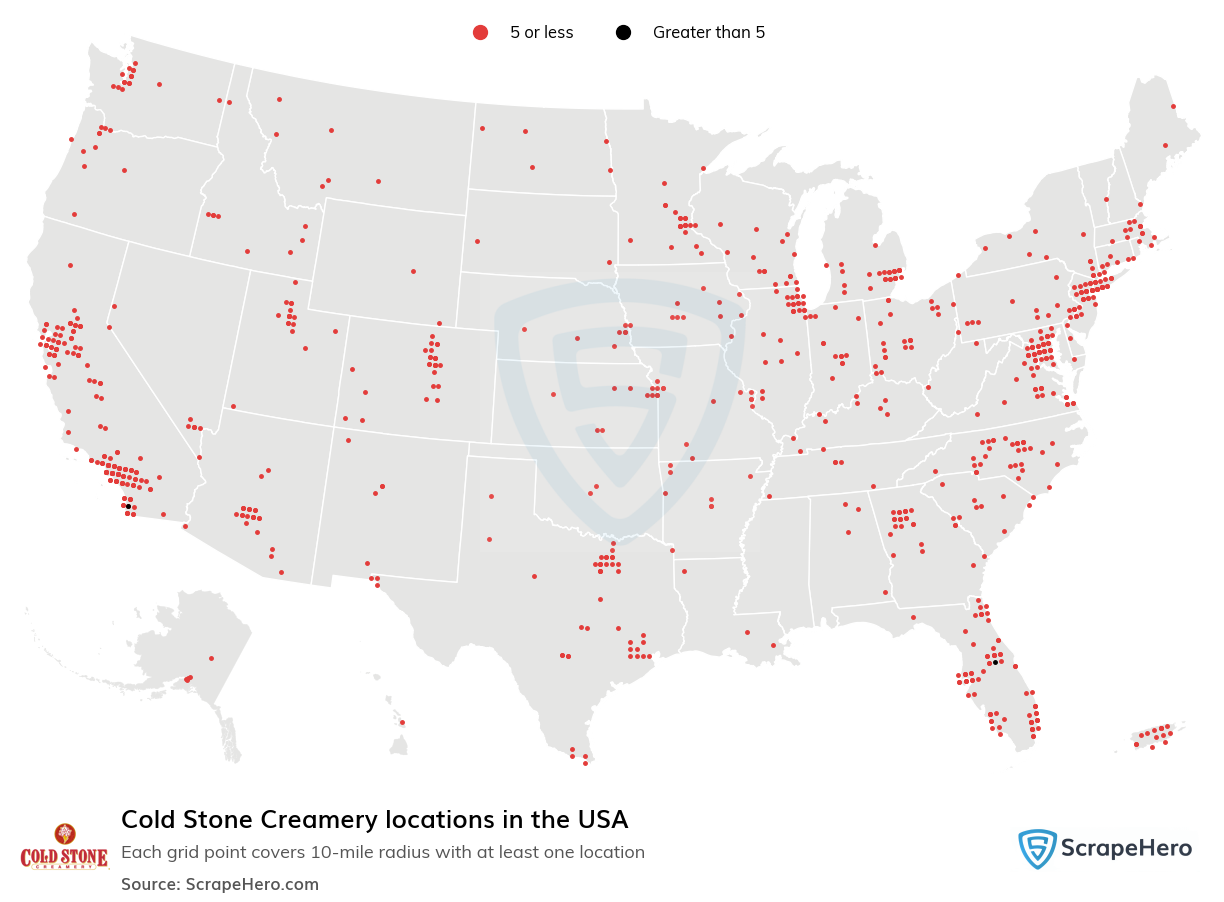 Map of Cold Stone Creamery locations in the United States