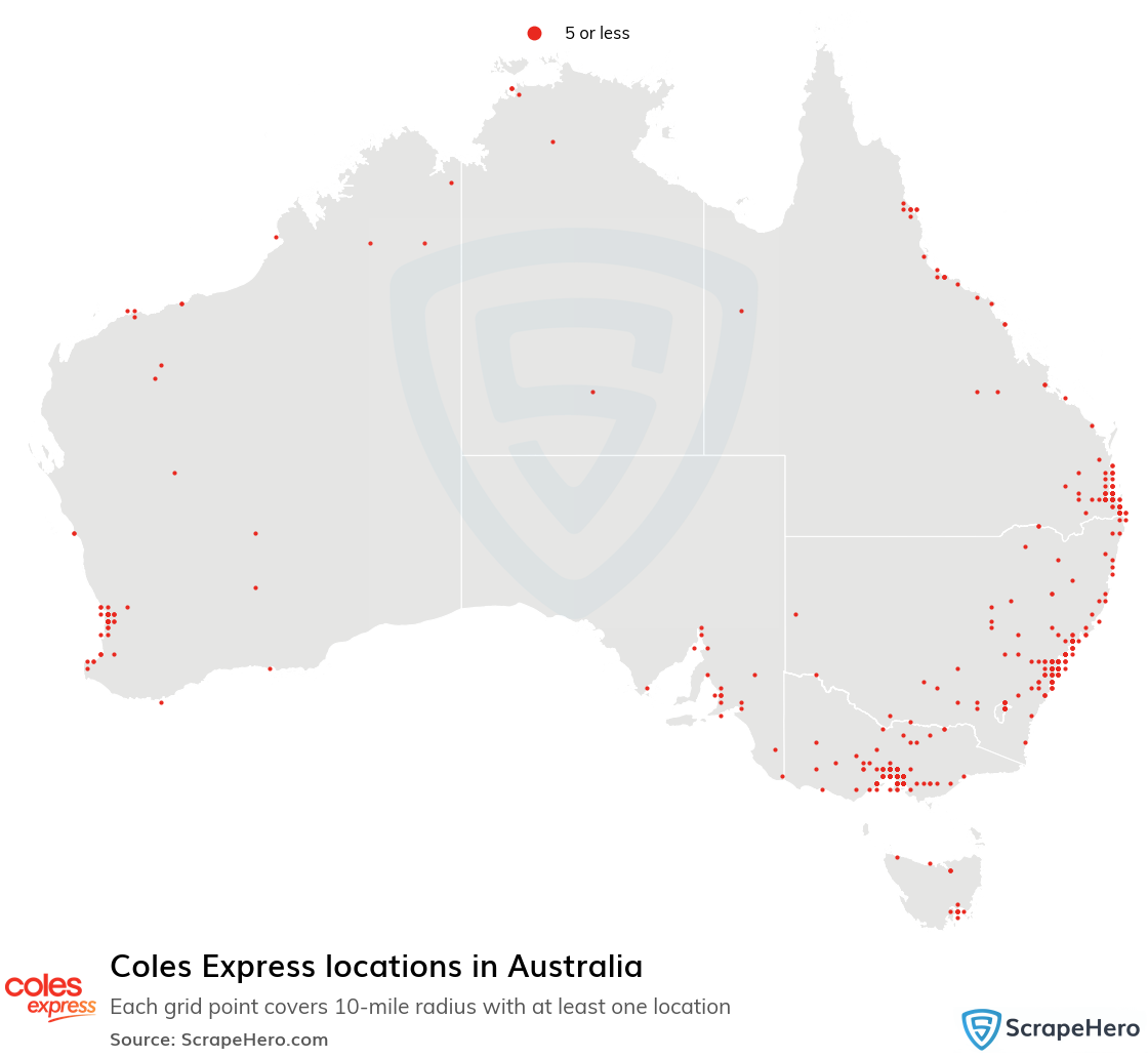 Map of Coles Express locations in Australia