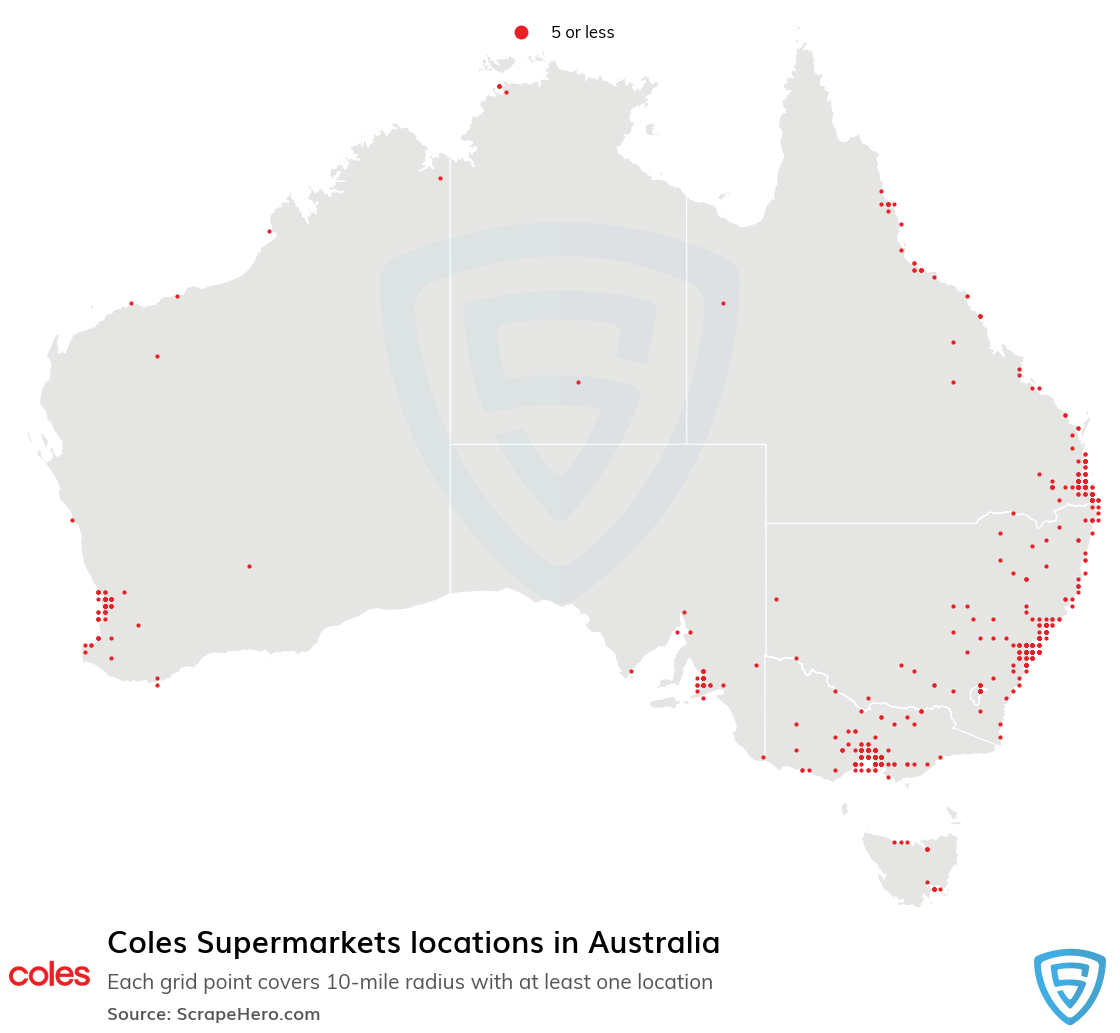 Map of Coles Supermarkets locations in Australia in 2022