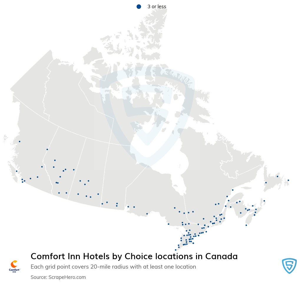 Map of Comfort Inn hotelss in Canada