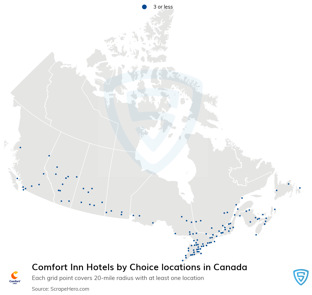 Map of Comfort Inn locations in Canada