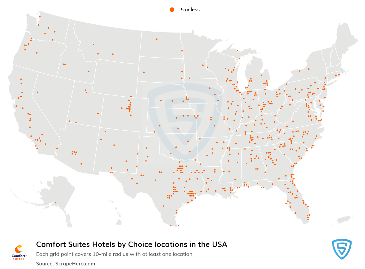 Map of Comfort Suites locations in the United States